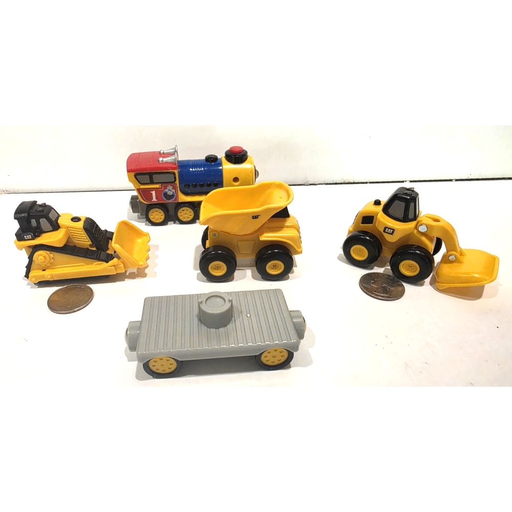 Toy State Lot of 5 Mini Vehicles: Cargo Hauler Dump Truck Bulldozer Skid Steer